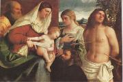 Sebastiano del Piombo The Holy Family with st Catherine st Sebastian and a Donor sacra Conversazione (mk05) oil painting reproduction